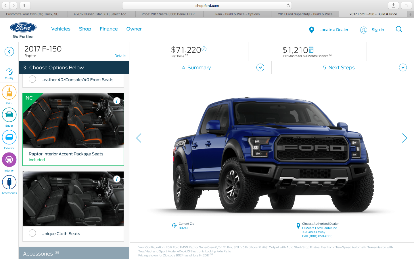 2017 Ford Raptor Color Chart