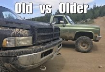 Old vs. OIder: Chevy K10 Big Green vs Dodgezilla in the Rocky Mountain Mud (Video) 1994 dodge ram 1500 chevy 1500 k10