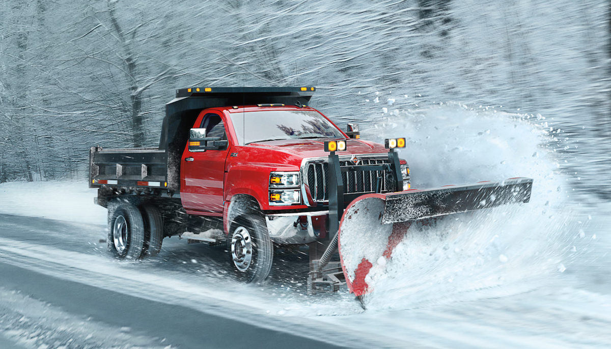 2019 International CV-series snow plow (Chevy Silverado HD). 