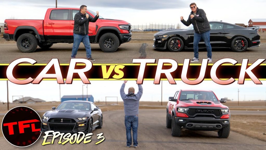 2021 ram trx ford mustang shelby gt500 drag race v8 car truck