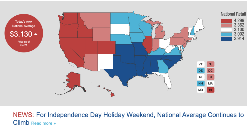 usa july 2021 fuel gas price record climb sale shortage