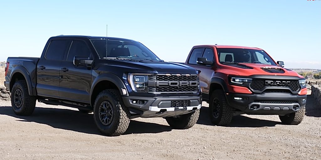 Video: While the New 2022 Ford F-150 Raptor Gets 37s, the 702 HP Ram TRX Says Hold My Beer!