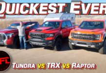 Video: Ford Raptor vs Ram TRX vs Toyota Tundra 0-60 MPH Tow-Off: What’s the Quickest Towing Truck? 2022 toyota tundra ford raptor ram trx