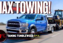 Video: Will It Tow? – We Max Out a RAM 4500 With a Massive John Deere Backhoe! | Taming Tumbleweed Ep.5 2022 ram hd 4500 medium duty cdl max towing john deere backhoe tumbleweed ranch