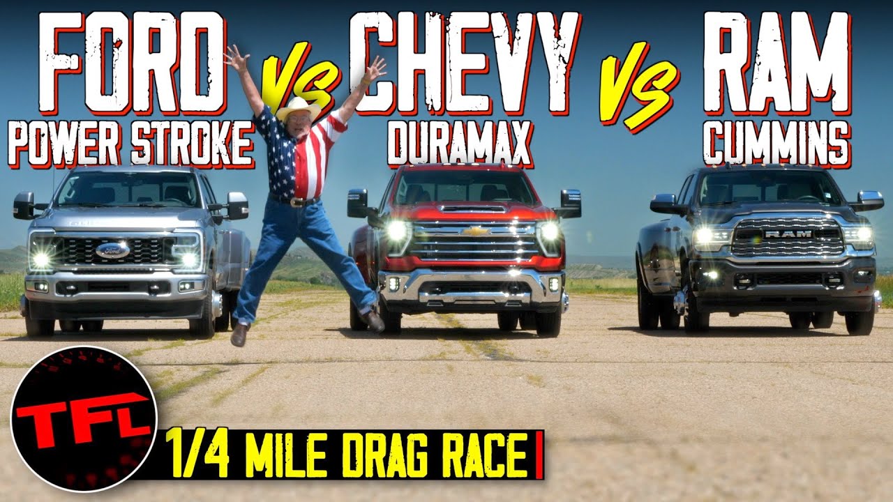 Vídeo: ¿Qué nuevo diésel es el más rápido en una carrera de resistencia?  Ford F-350 de alto rendimiento frente a Ram 3500 de alto rendimiento frente a Chevy Silverado 3500 Duramax