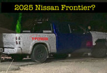 Spied: Could This Be a Refreshed 2025 Nissan Frontier? 2025 nissan frontier prototype crew cab towing trailer