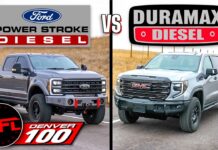 Video: GMC Sierra Duramax vs Ford Super Duty Power Stroke Diesel: Which Lifted Off-Road Truck Has the Longest Range? 2024 ford super duty gmc Sierra 1500 powerstroke vs Duramax