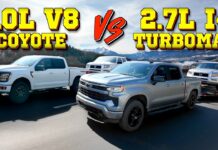 Video: Can a 4-Cyl Turbo Chevy Silverado Tow Better Than a V8 Ford F-150? 2026 chevy silverado 1500 ford f-150 v8 turbo ike gauntlet towing test comparison review