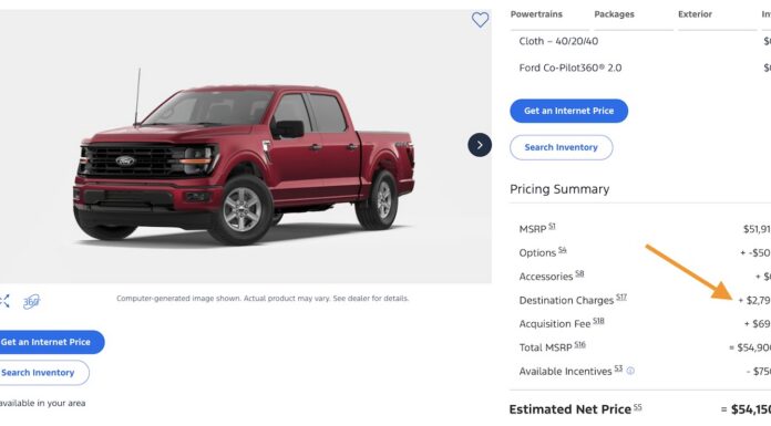 What!? New Ford & GM Truck Destination Charges Continue to Climb, It’s Now $2,795 2026 ford f-150 destination charge